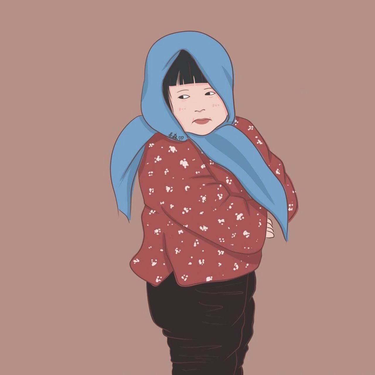 插画 | 头像 | 最近很火的蓝头巾花棉袄萌娃 大家天冷了记得添衣哈