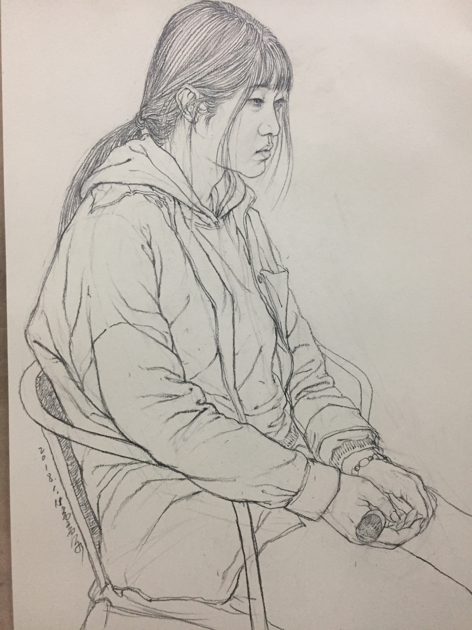 校考回忆录390|线描女青年半身像写生 应粉丝们要求99之后的一段