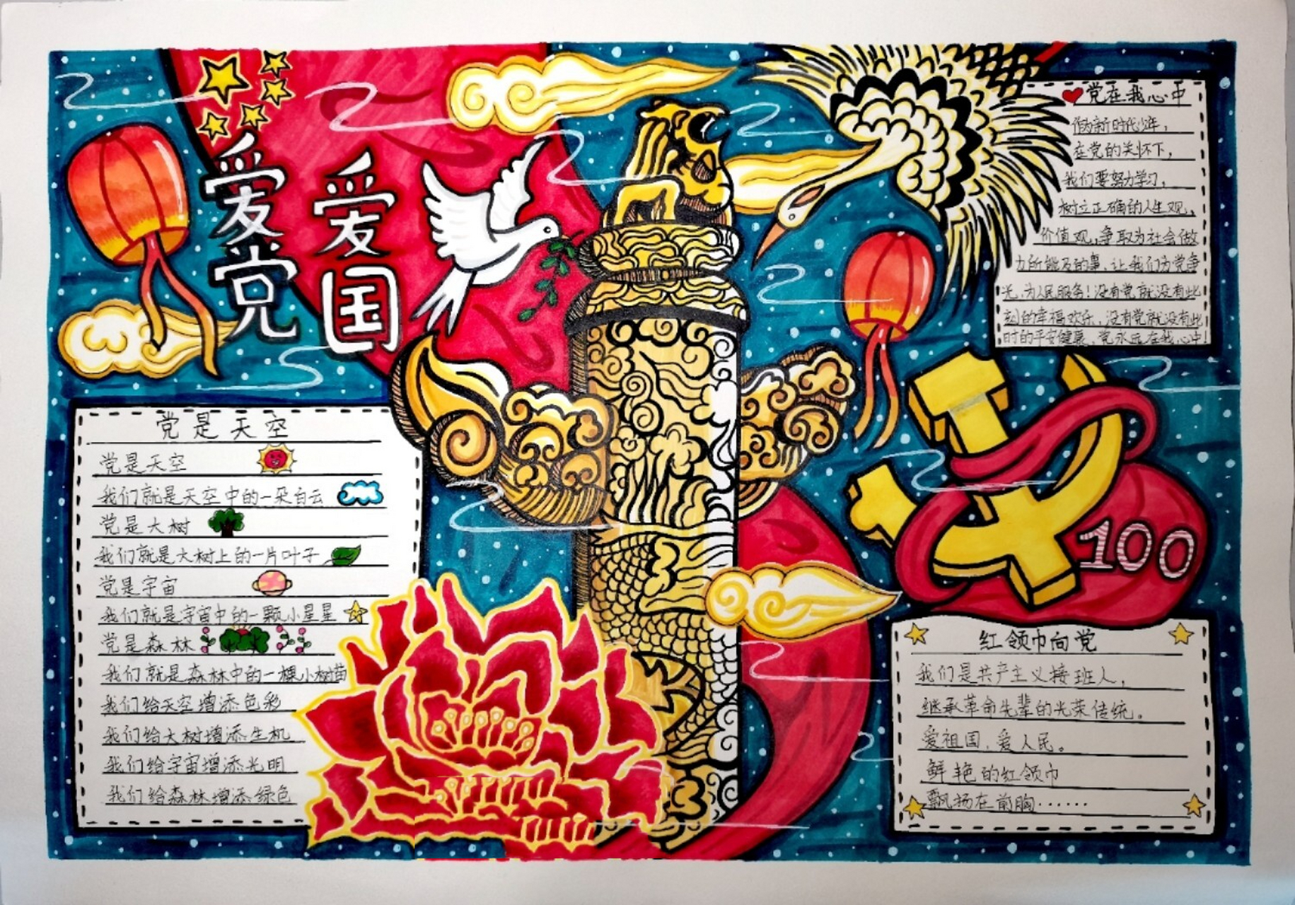 🇨🇳建党一百周年手抄报 🌟第一次尝试画手抄报 ♥️马克笔
