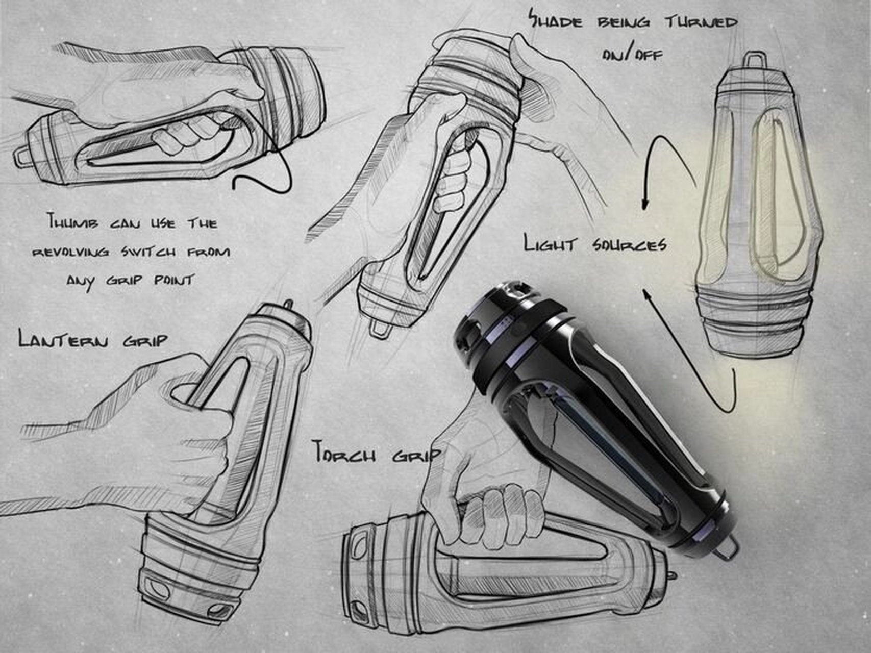 创意手电筒设计草图图片