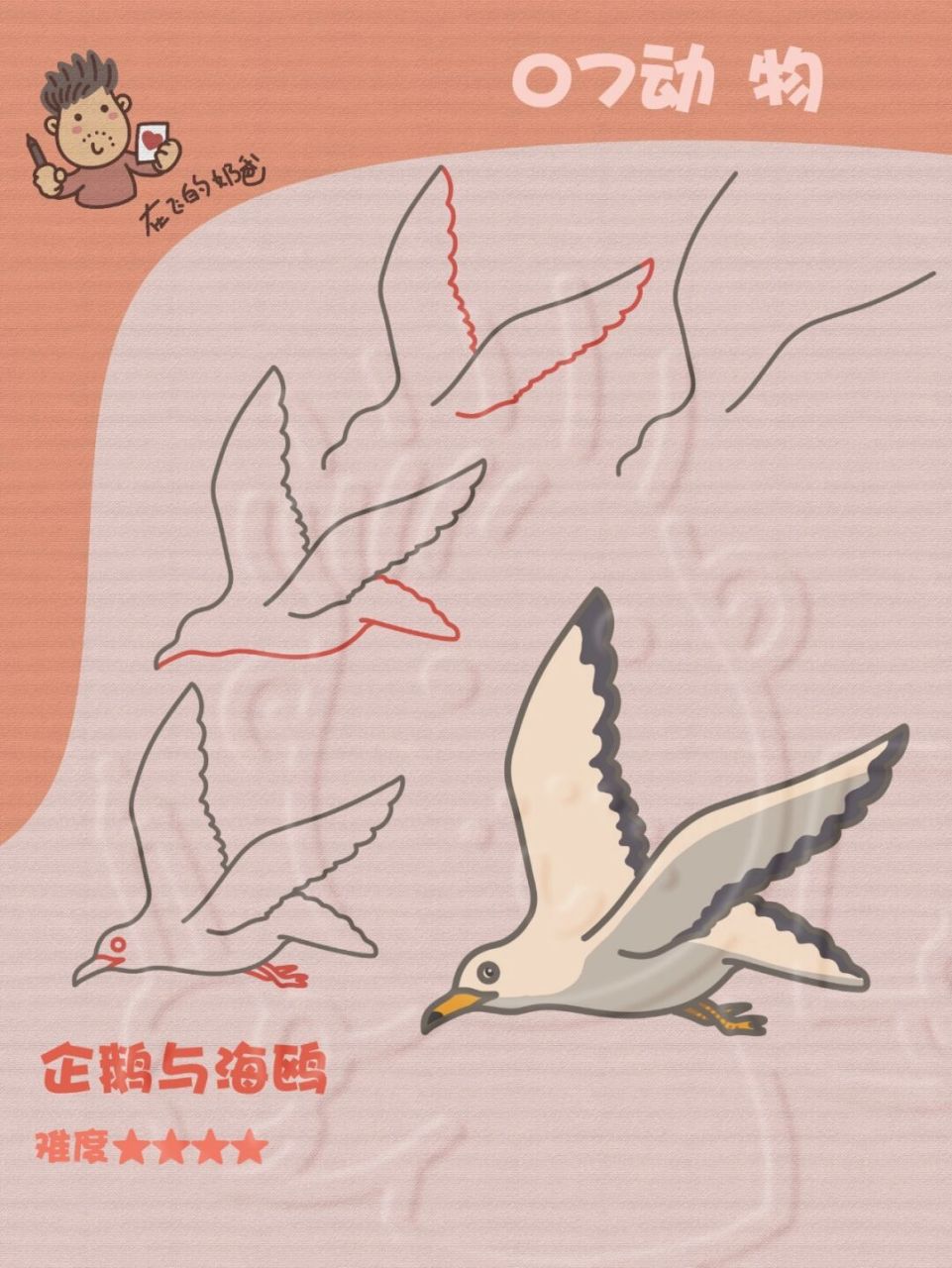 企鹅 海鸥 简笔画 它们都与大海有关哦,颜色也都是黑白黄而且都吃鱼