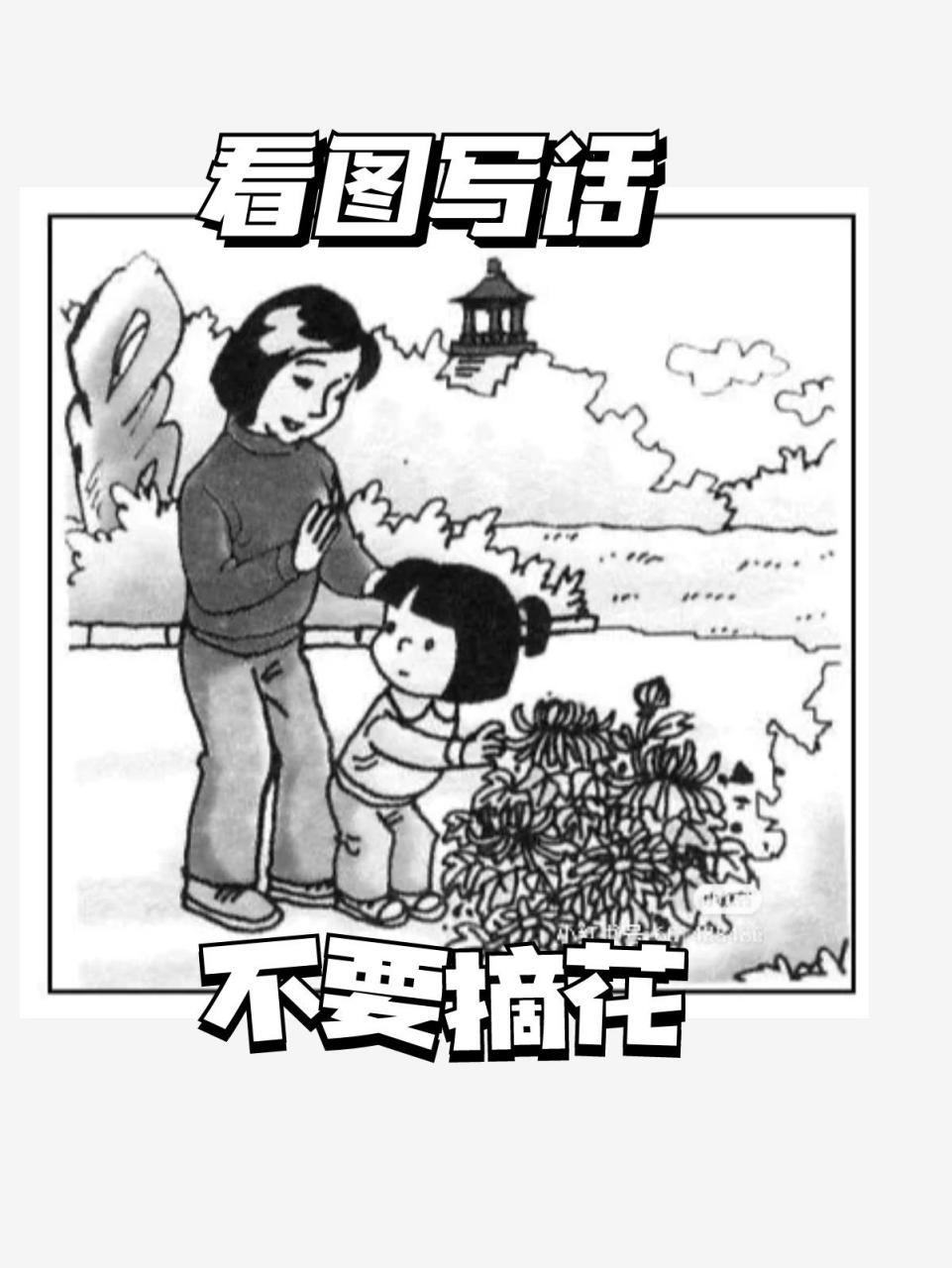 不要摘花看图写话图片