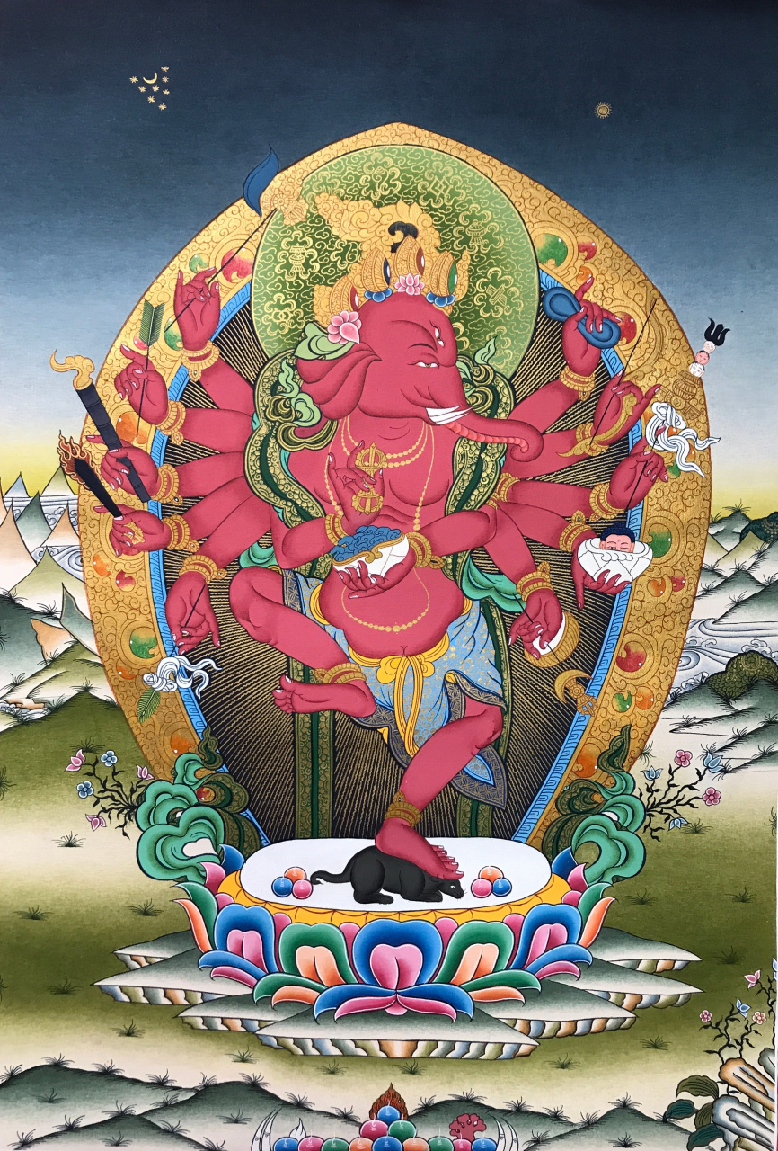 尼泊尔象鼻财神唐卡,尺寸60-45cm,结缘价4000.
