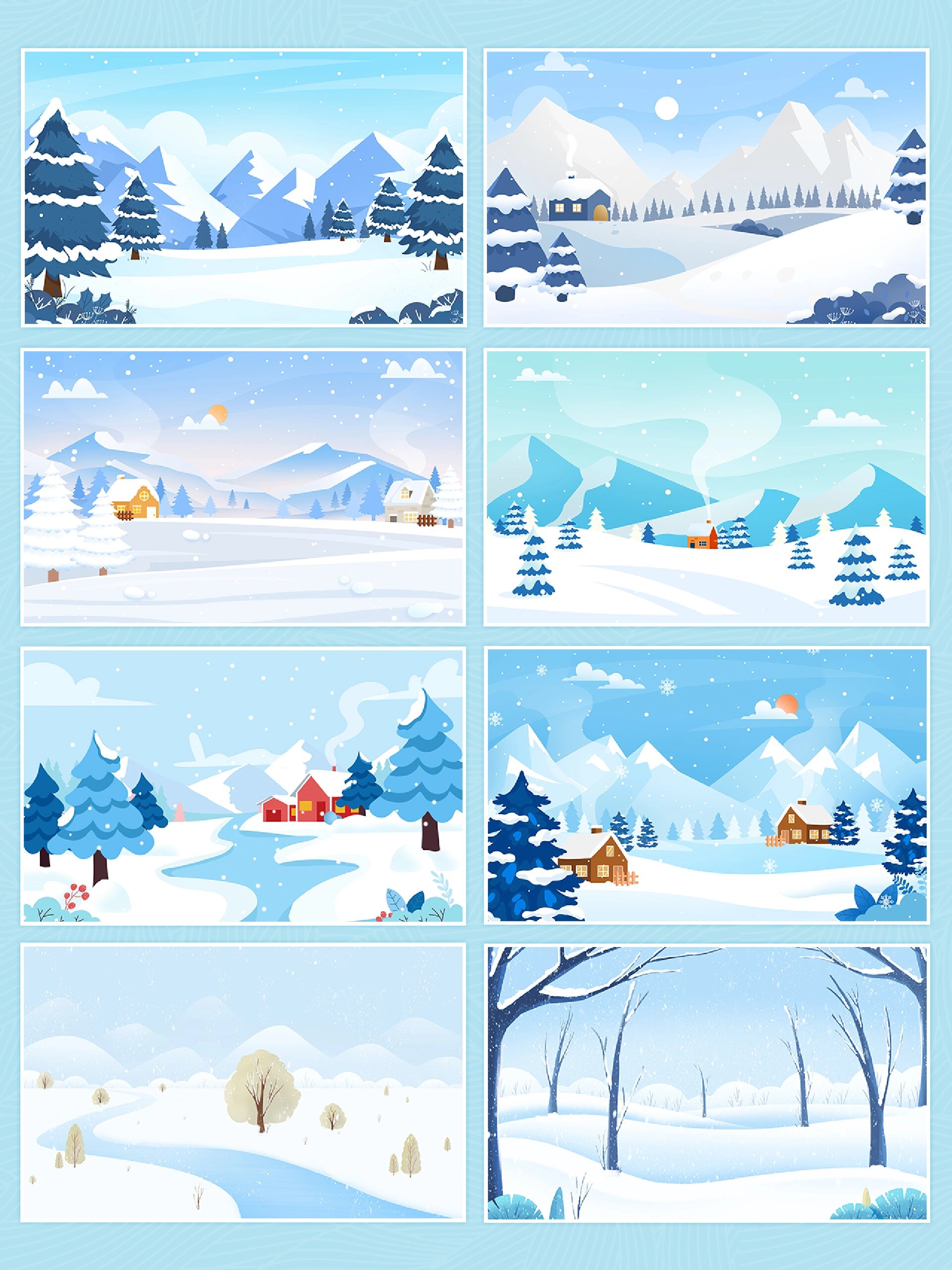 no.251|简约清新7615冬日雪景卡通插画背景