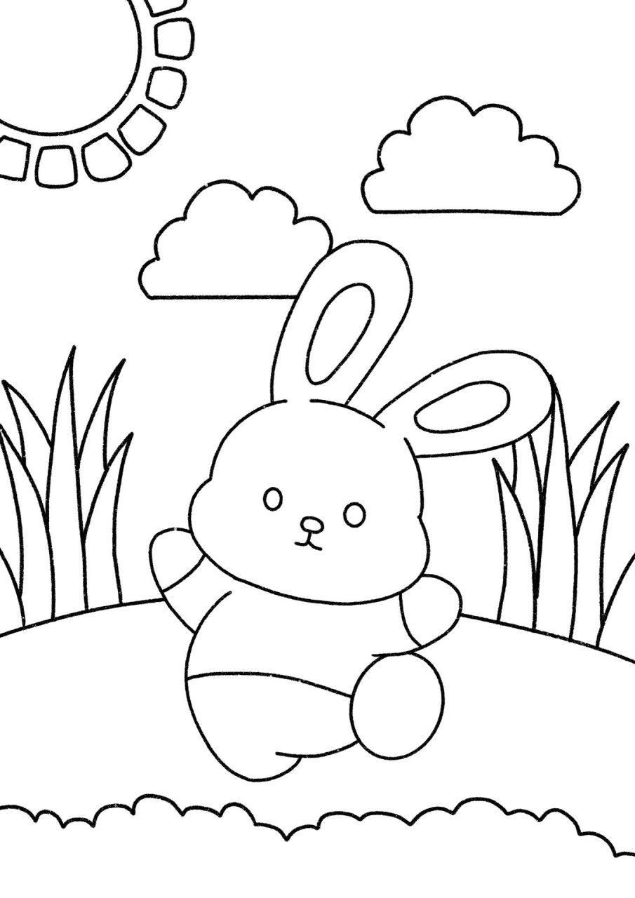 儿童画《小兔子》高清素材 尺寸: a4 上色工具:油画棒 适合5-8岁小