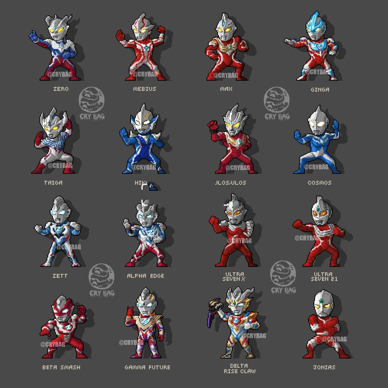 奥特曼全角色像素化第一期 我最近花了不少时间,把大部分奥特曼都转成