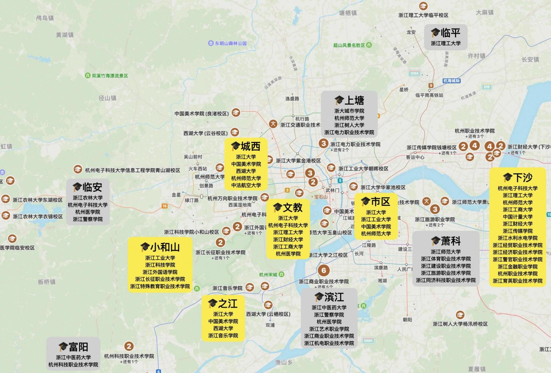 95 一图看懂杭州高校分布 04杭州有哪些大学?