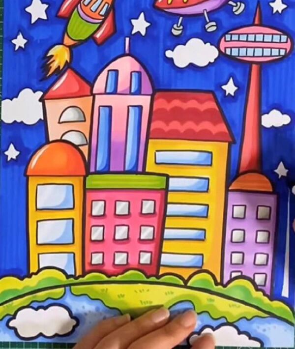 分享喜欢 儿童创意未来世界房子的画法步骤