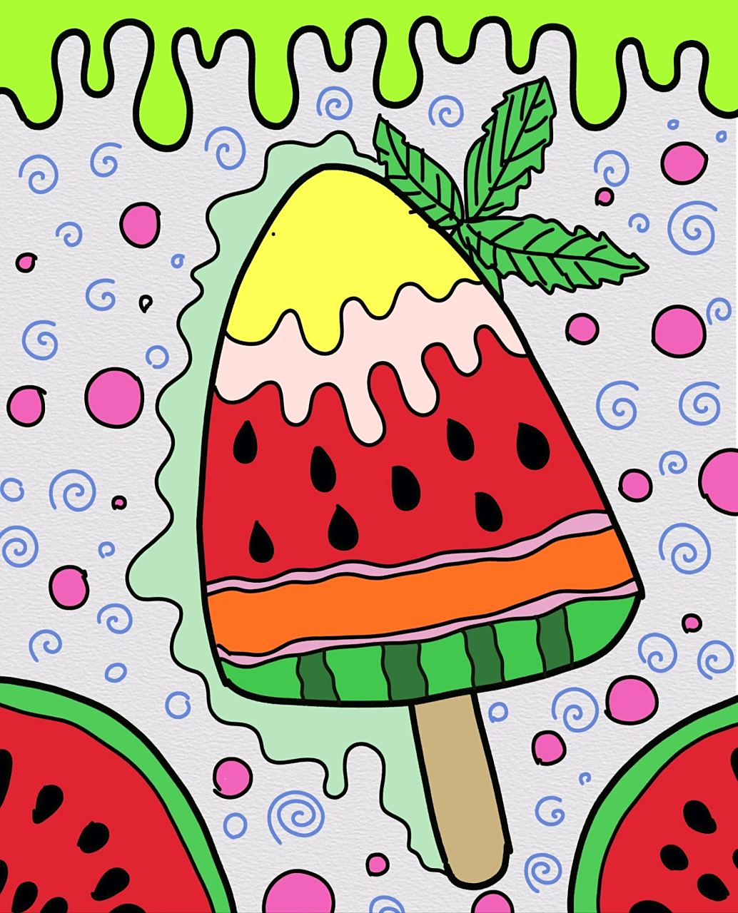 创意美术《西瓜冰棍》步骤 适合5-8岁宝贝.