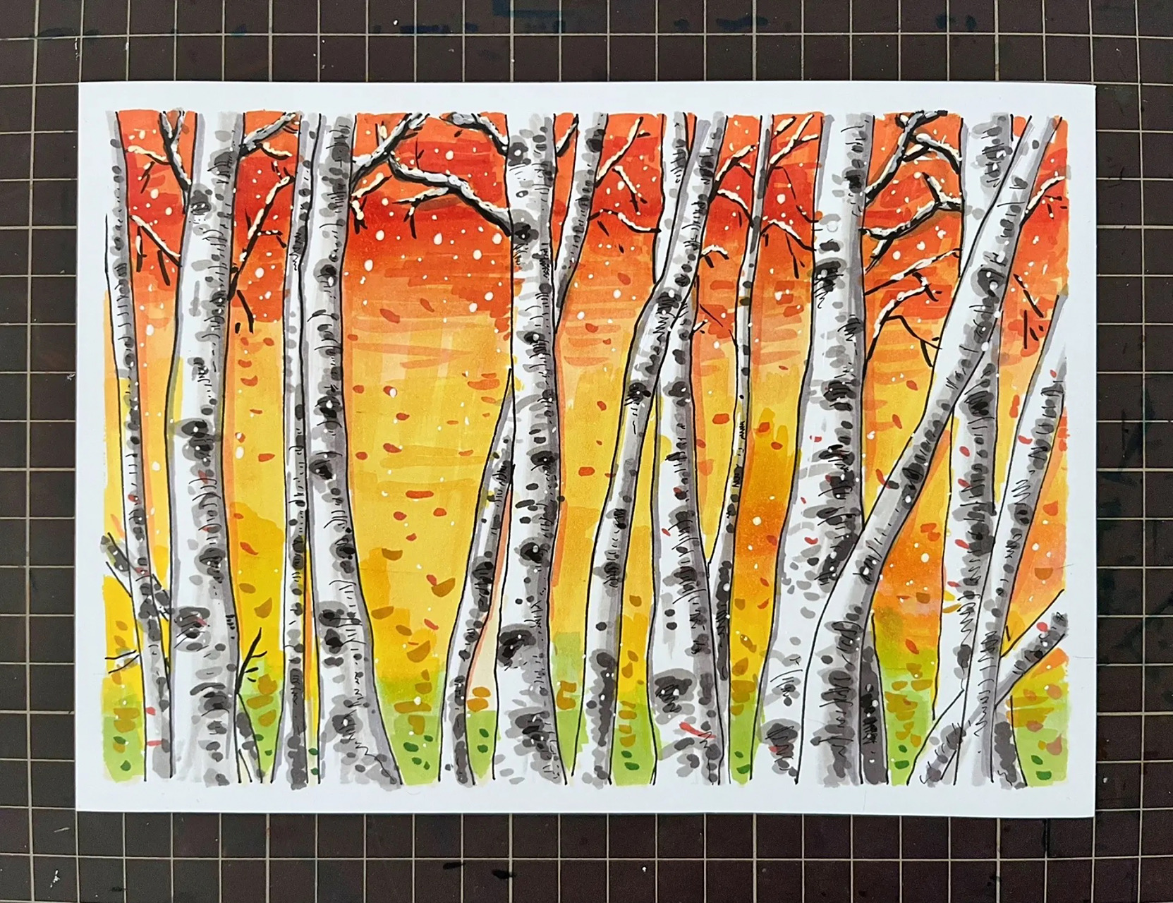 马克笔风景小画『白桦林』