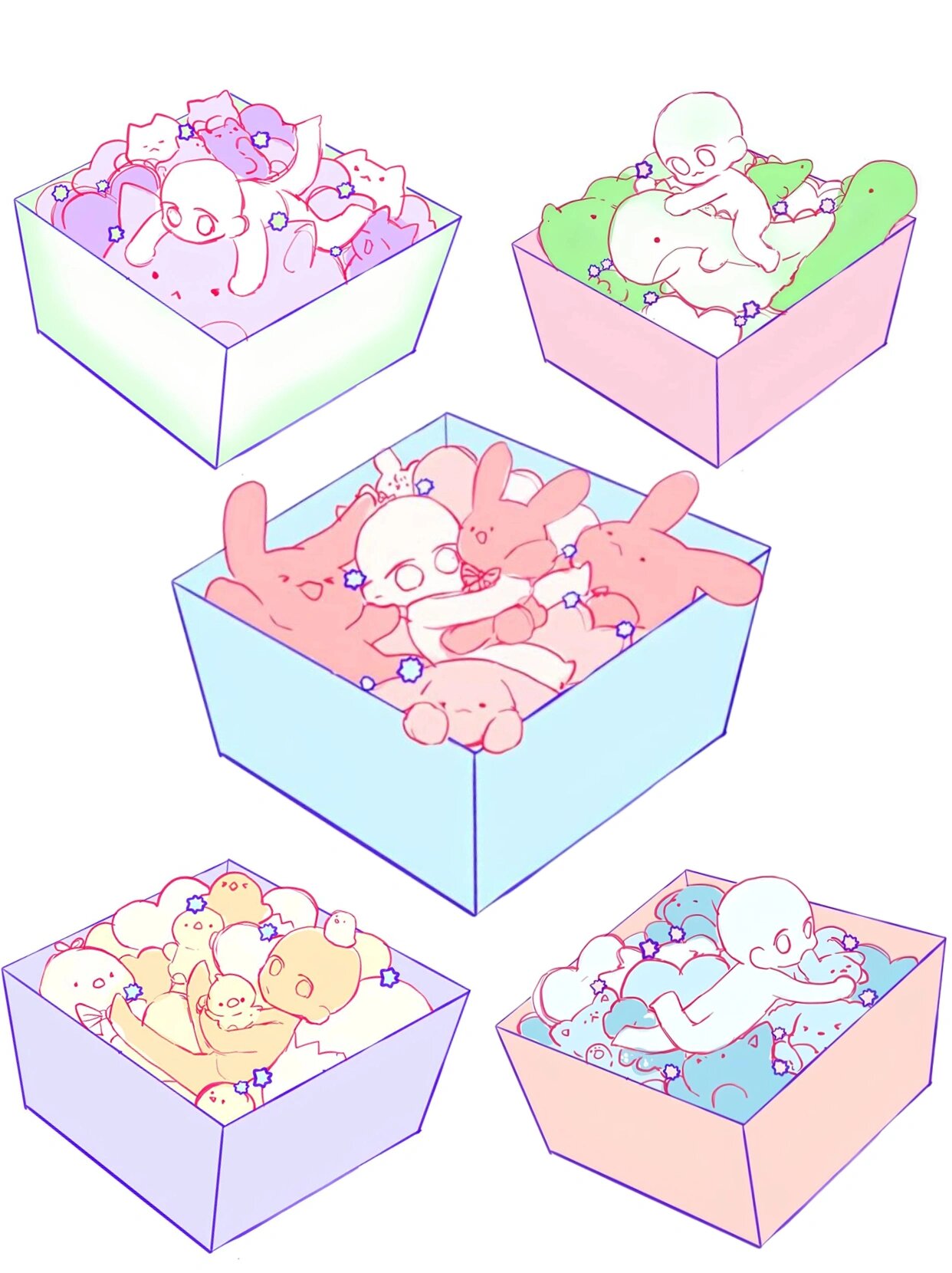 礼物盒里的小人!可爱q版模板