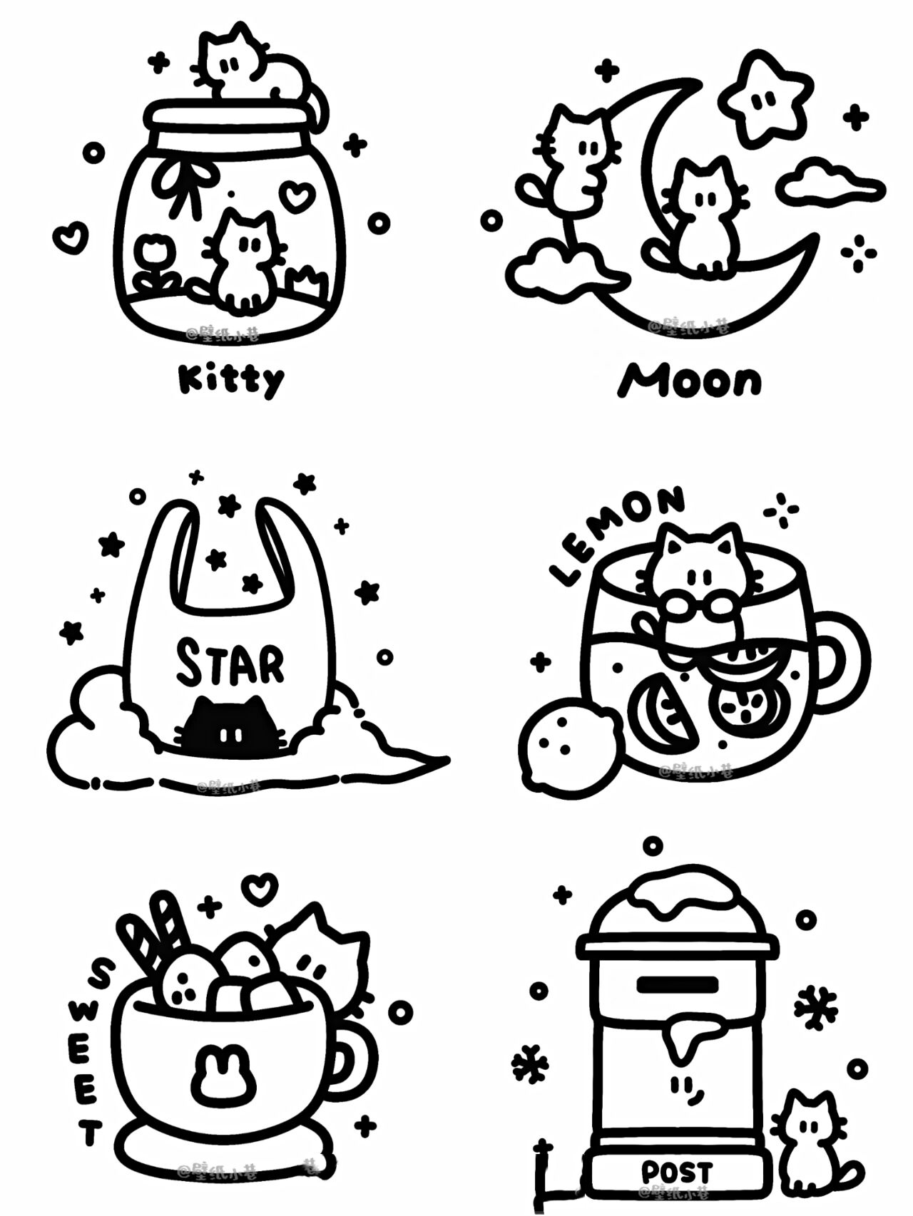 原创 | 可爱简笔画 黑白线条简笔画 背景图