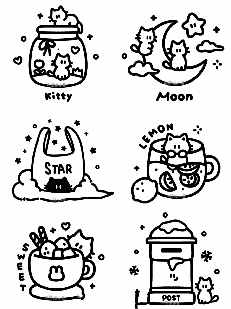 原创 | 可爱简笔画 黑白线条简笔画 背景图 授权商用请私7715盗图