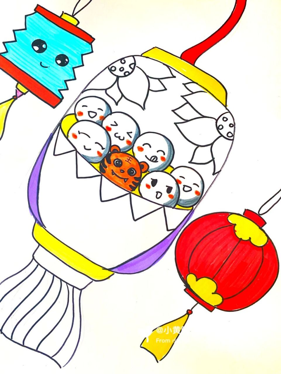 儿童画# #元宵节儿童画# #元宵节主题画# #元宵节创意画# #灯笼儿童