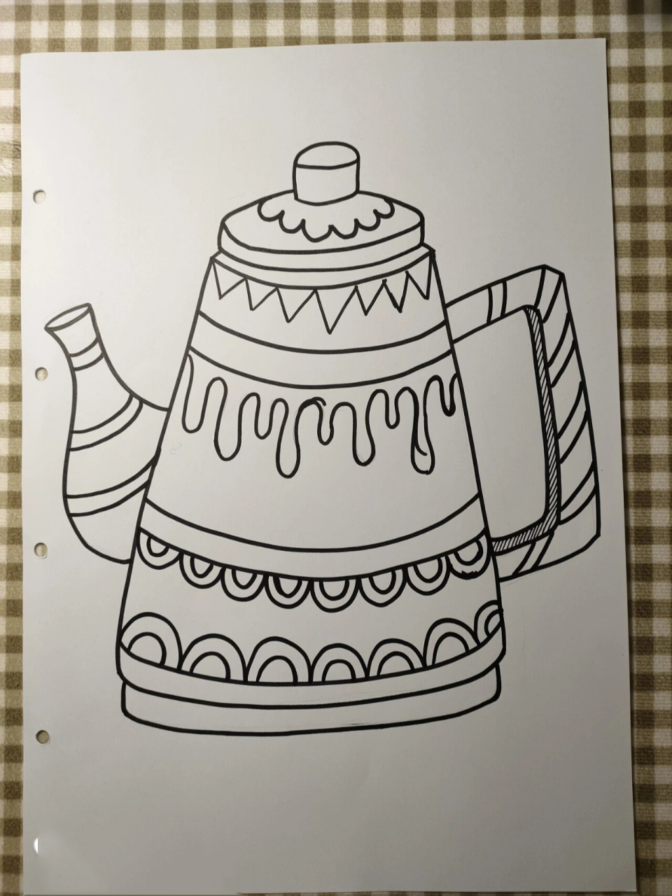 茶壶线描画         步骤图 茶壶线描  使用勾线笔和马克笔
