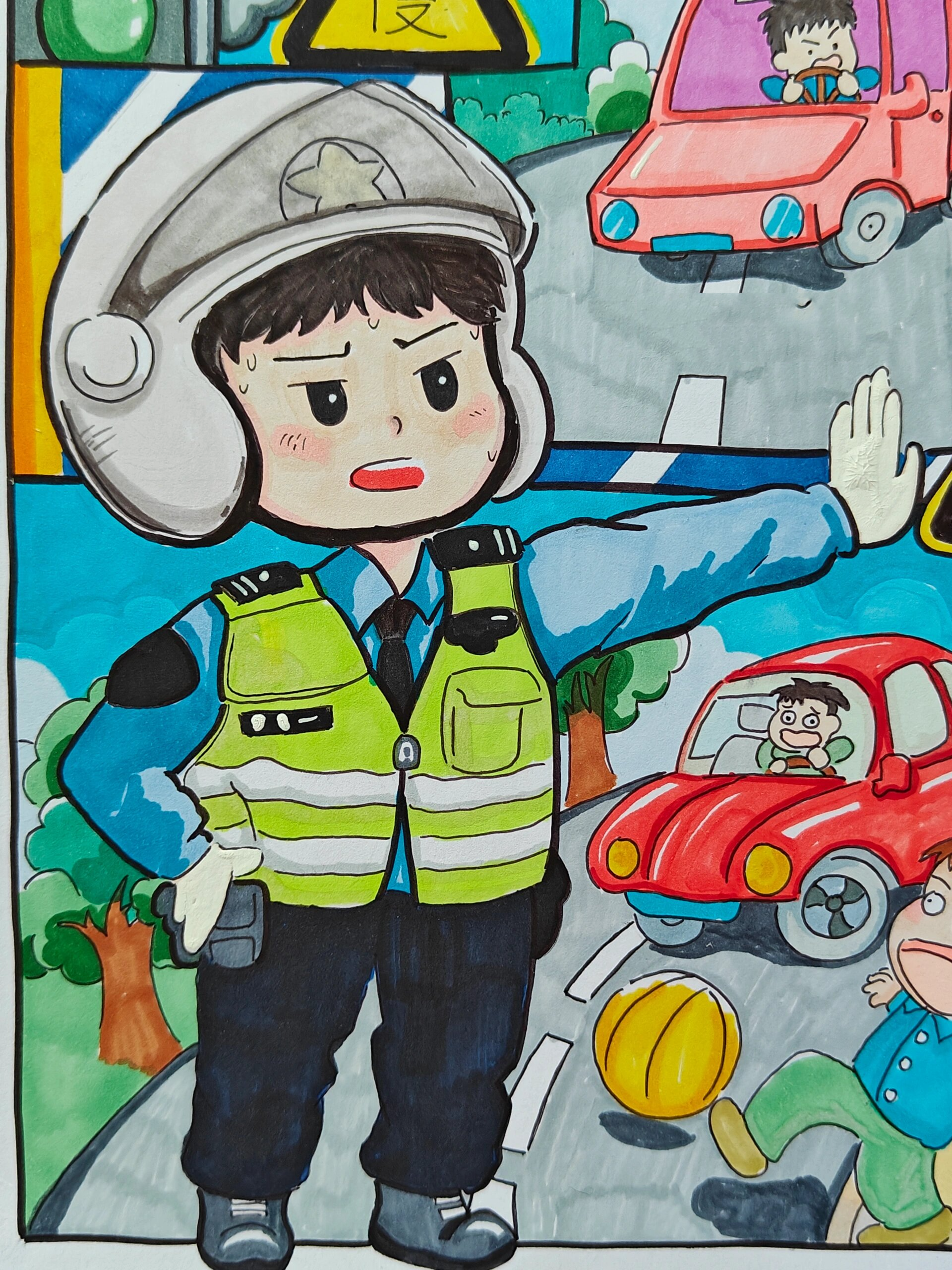 马克笔画～交通安全主题绘画
