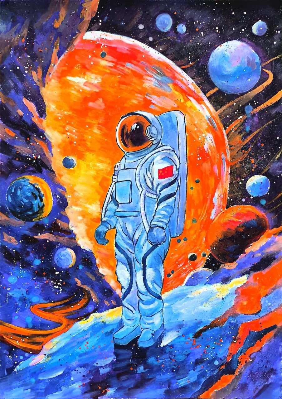 日常# #插画# #手绘# #插画分享# #水粉画# #水粉# #宇航员# #太空