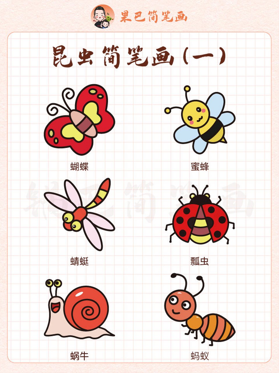 昆虫简笔画  卡通简笔画 育儿简笔画 昆虫集 有蝴蝶 蜜蜂 蜻蜓 瓢虫
