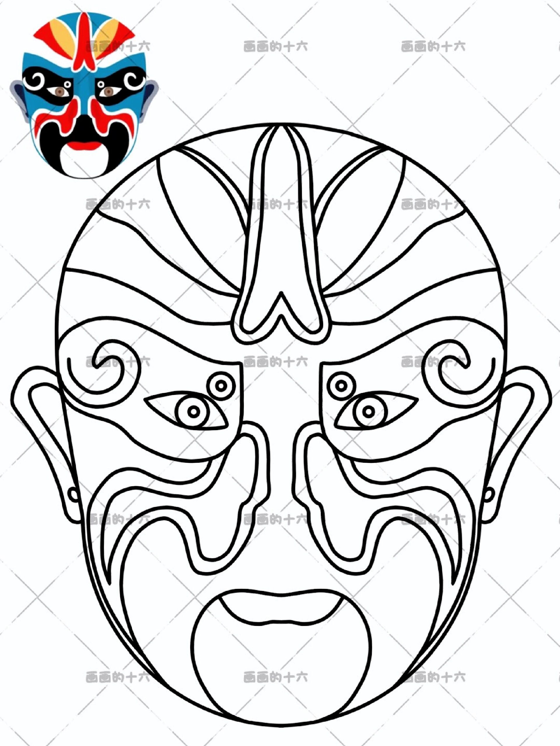 脸谱线稿素材分享(附色稿) 脸谱线稿素材,线描作品分享.