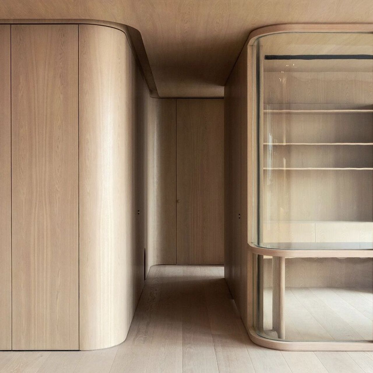 原木系柜子做弧形拐角,颜值提升了99分 今天跟大家分享一组原木色系