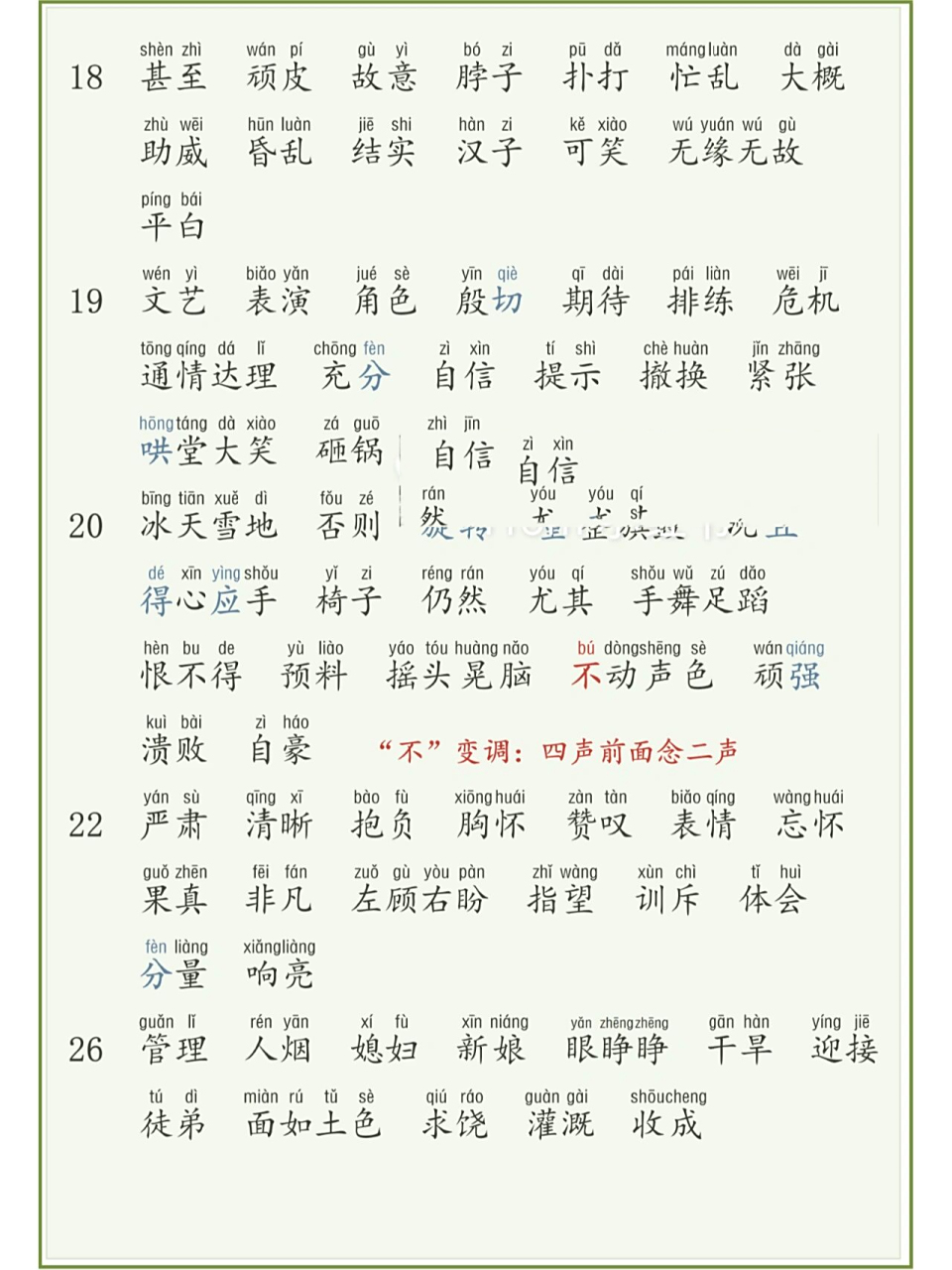 四年级(上册)词语表注音6015 四年级(上册)词语表拼音版6015