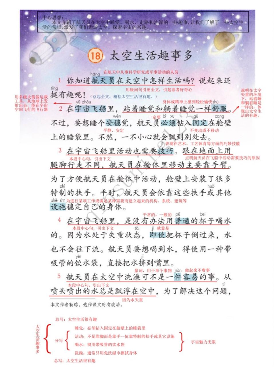 (二下语文)课文18《太空生活趣事多》笔记