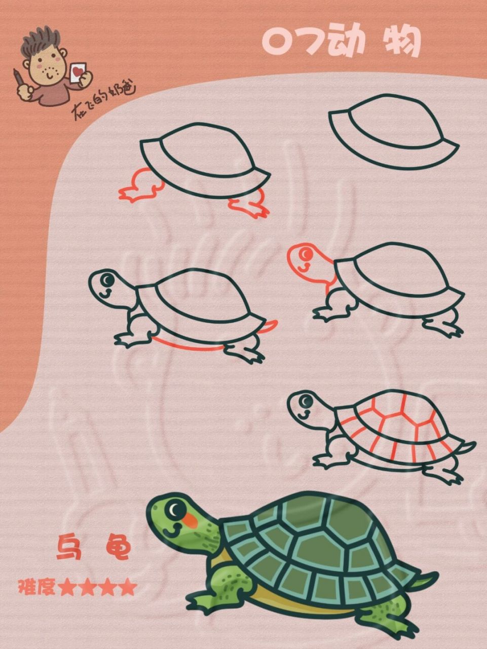 乌龟 简笔画 绿色的小乌龟大家小时候都养过吗?