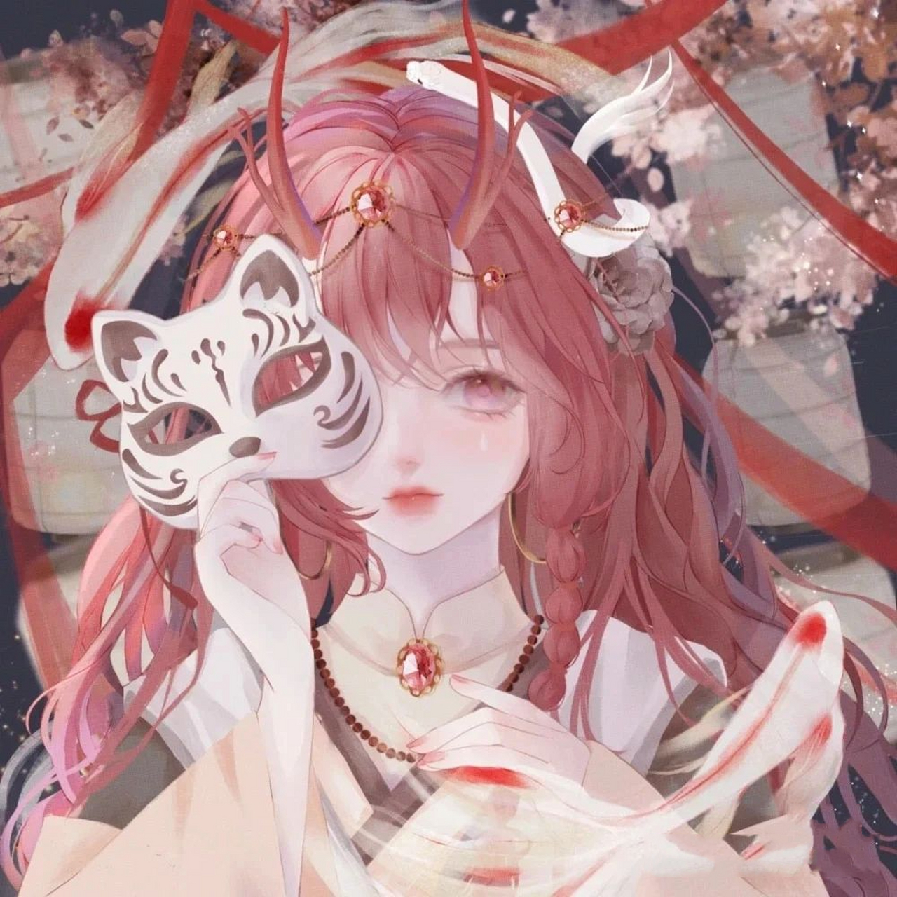 古风狐妖面具闺蜜头像