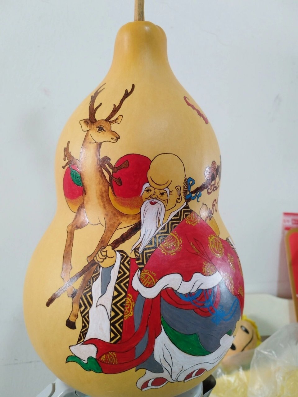 葫芦烙画老寿星 葫芦烙画,福禄寿.真是太好看了!