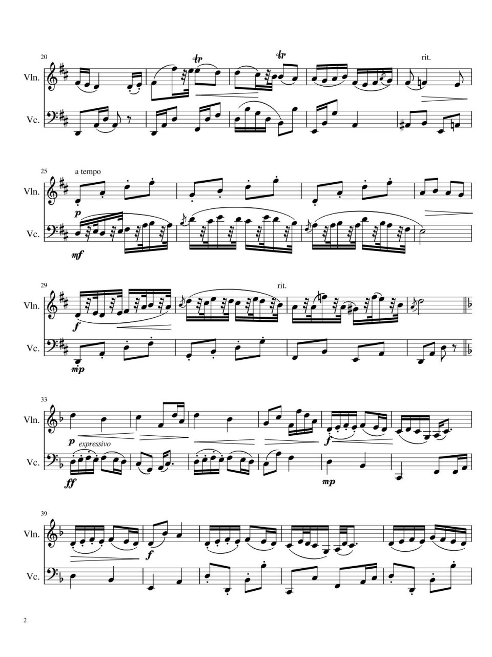 小提琴&大提琴二重奏谱|德沃夏克 幽默曲 humoresque op.101 no.