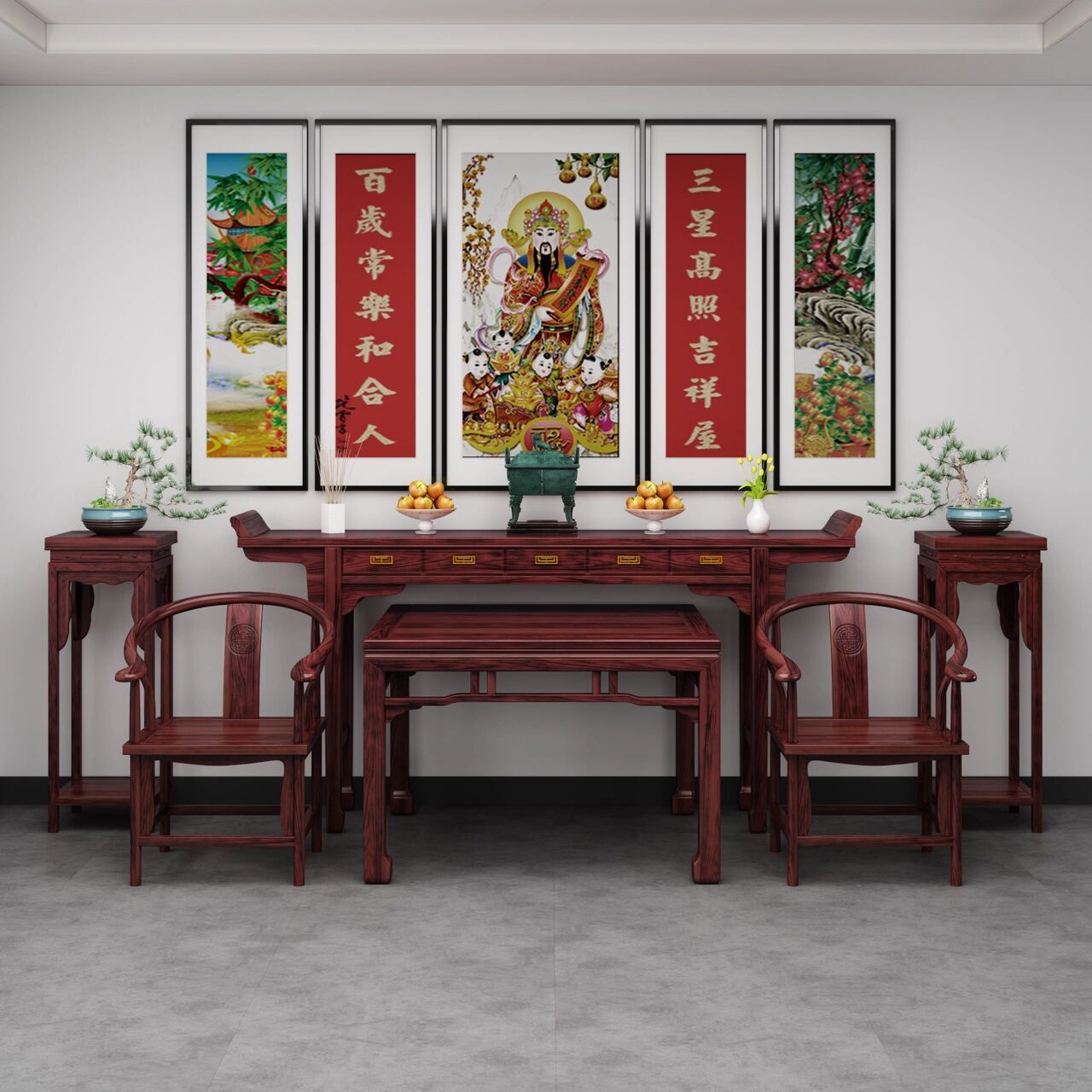 中堂十二件套 中堂十二件套中式实木条案供桌农村堂屋家具仿古佛台