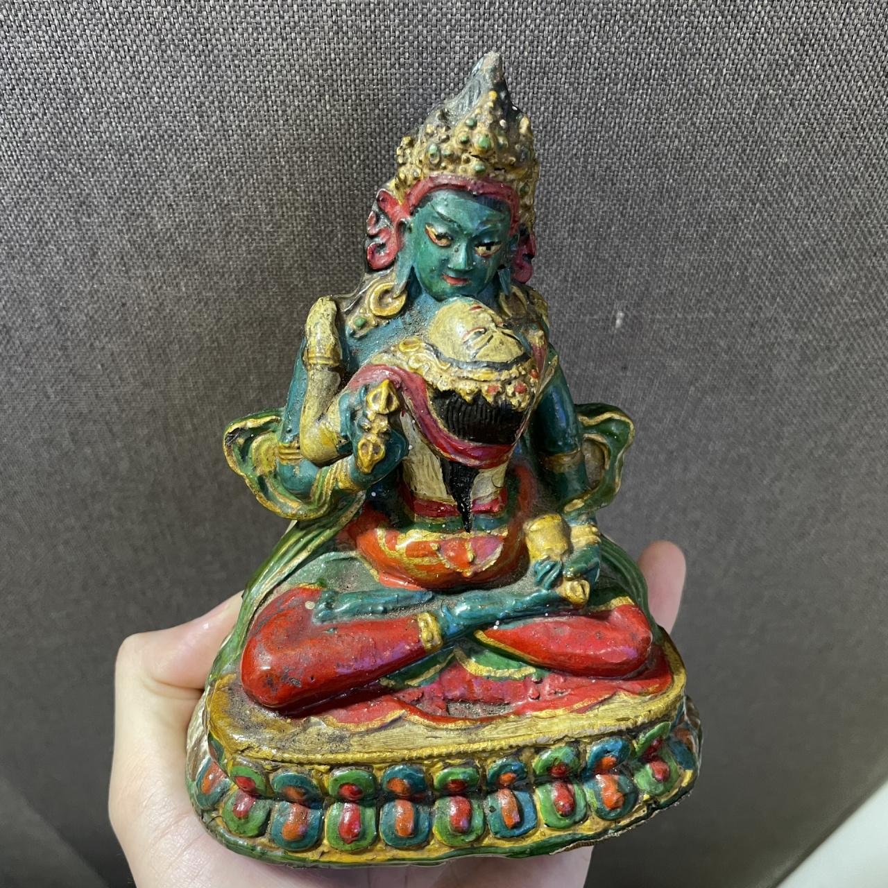 藏传老擦擦佛像～莲师海生金刚   藏传老擦擦佛像,题材少见原加彩,莲