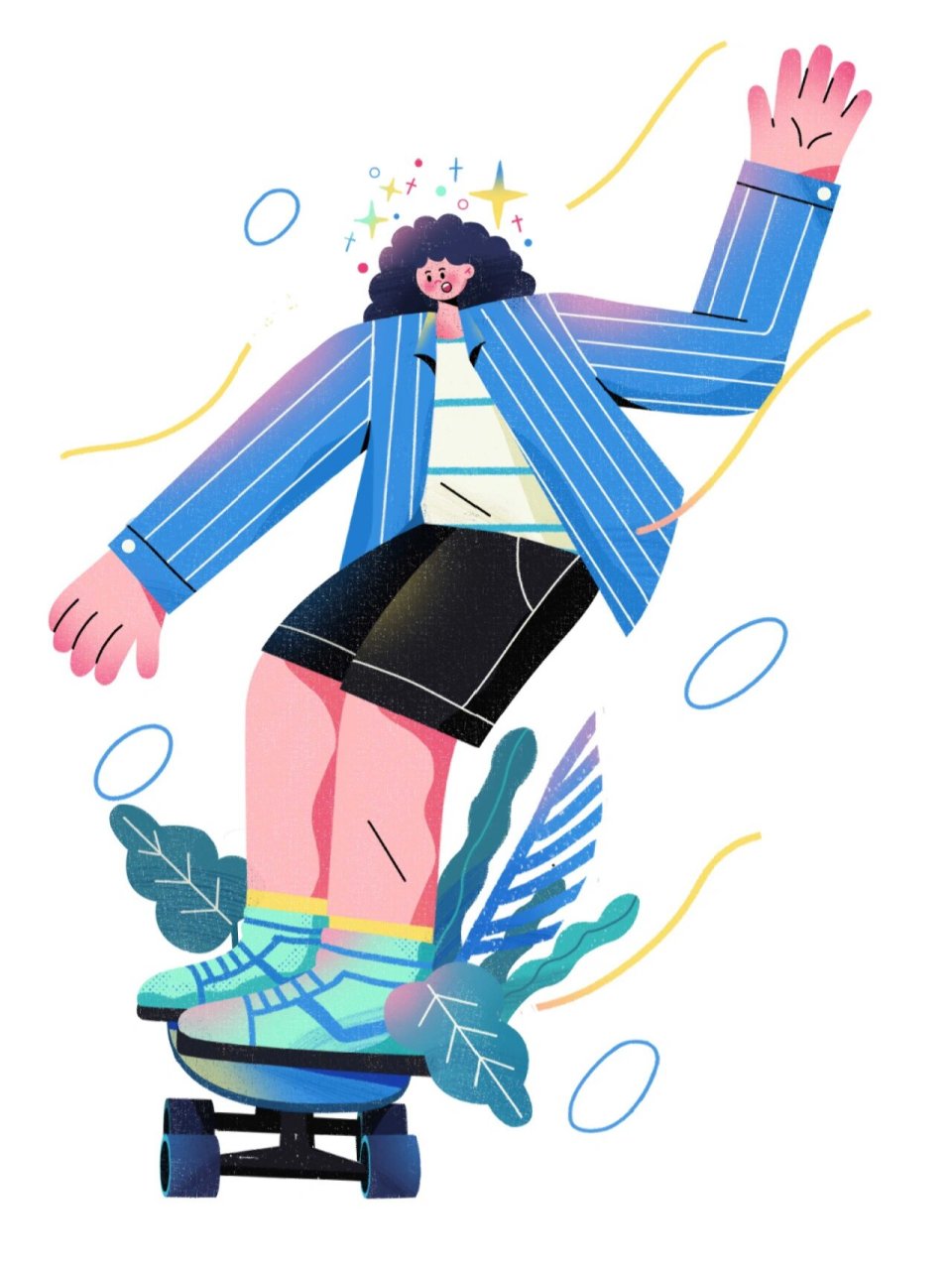 滑板运动系列|原创扁平插画合集 蓝绿系 结束了每日的运动滑板系列