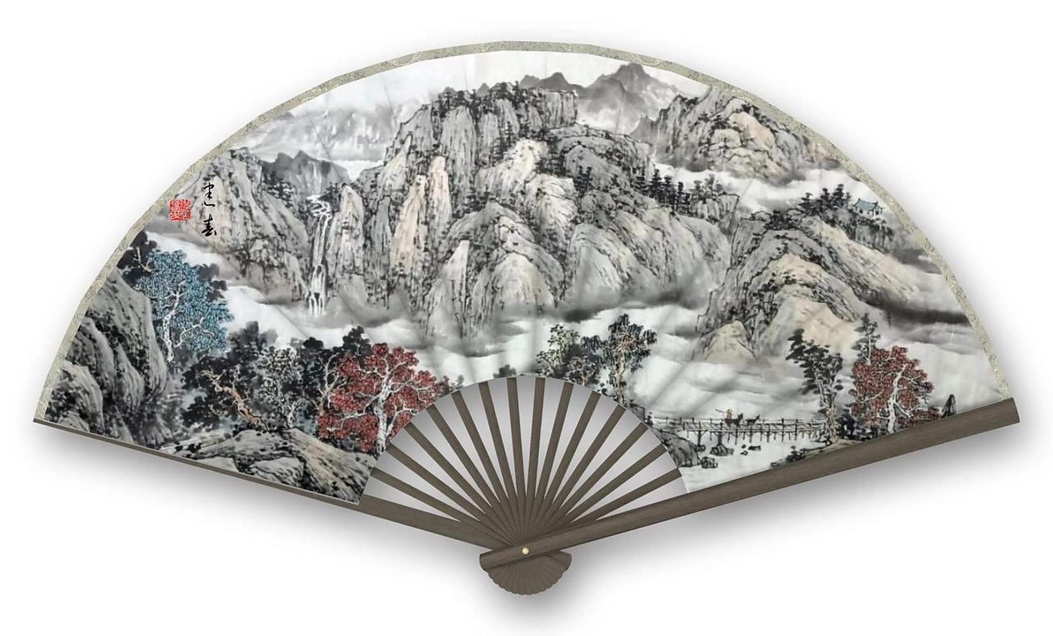 倪建春扇面山水欣赏手绘扇 国画 山水画