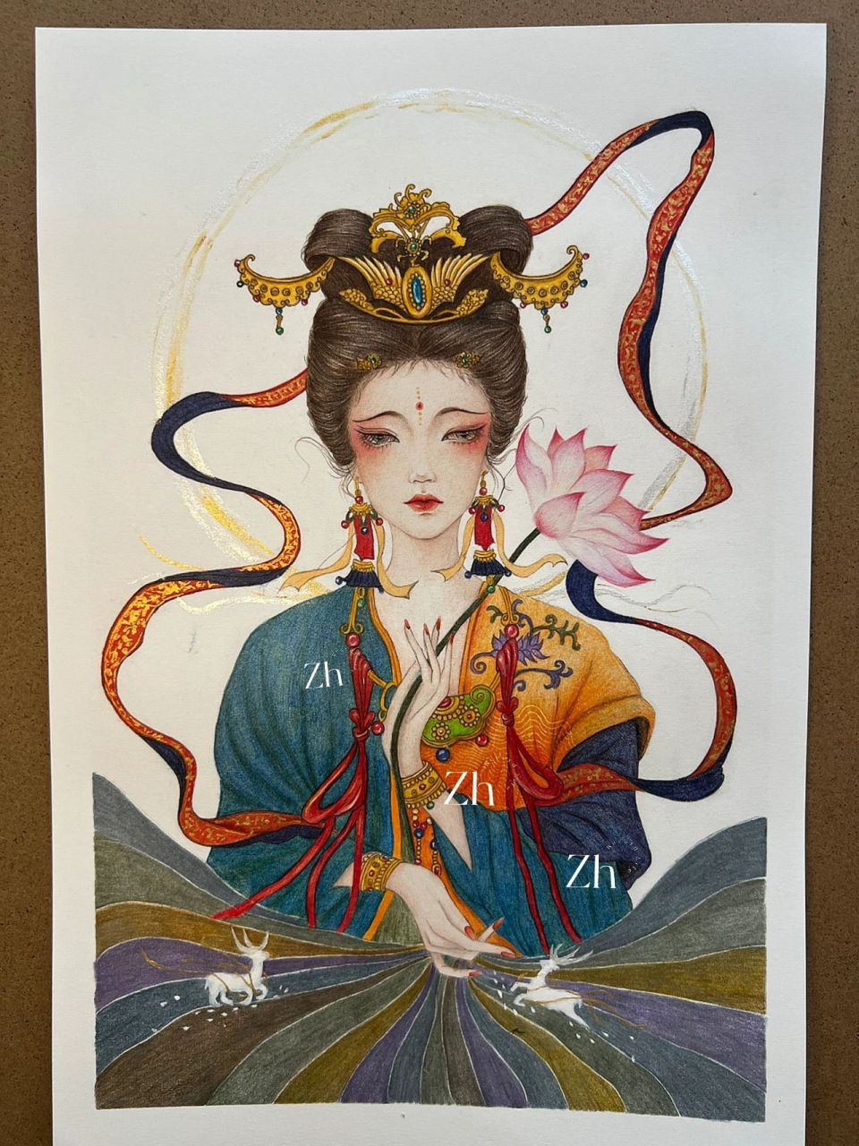 梦回敦煌 彩铅画手绘人物 彩铅画 敦煌 国风系列彩铅手绘人物过程 原