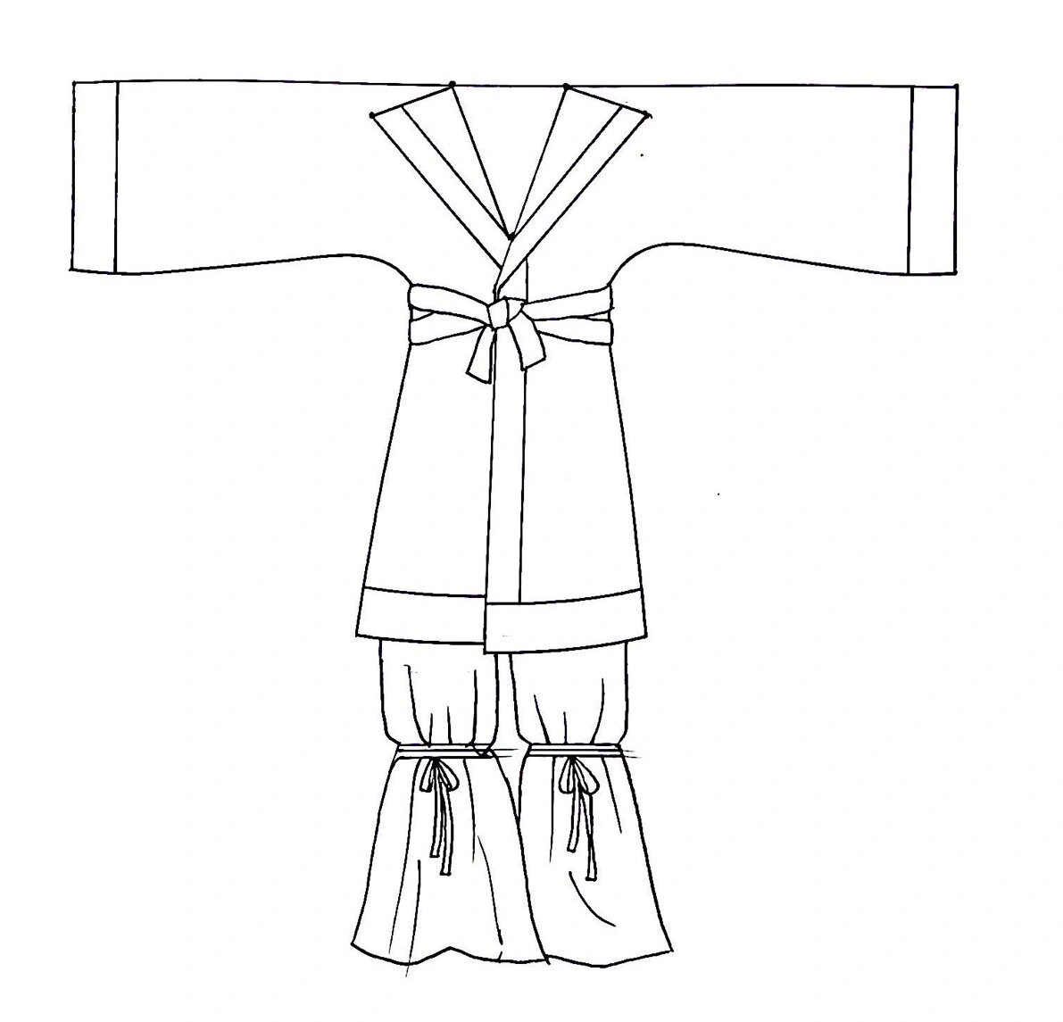 魏晋南北朝时期服装  裤褶 裤褶,上衣为短身大袖或小袖,下衣喇叭裤,有