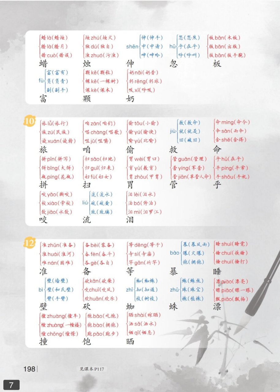 语文三上写字表(含形近字组词)