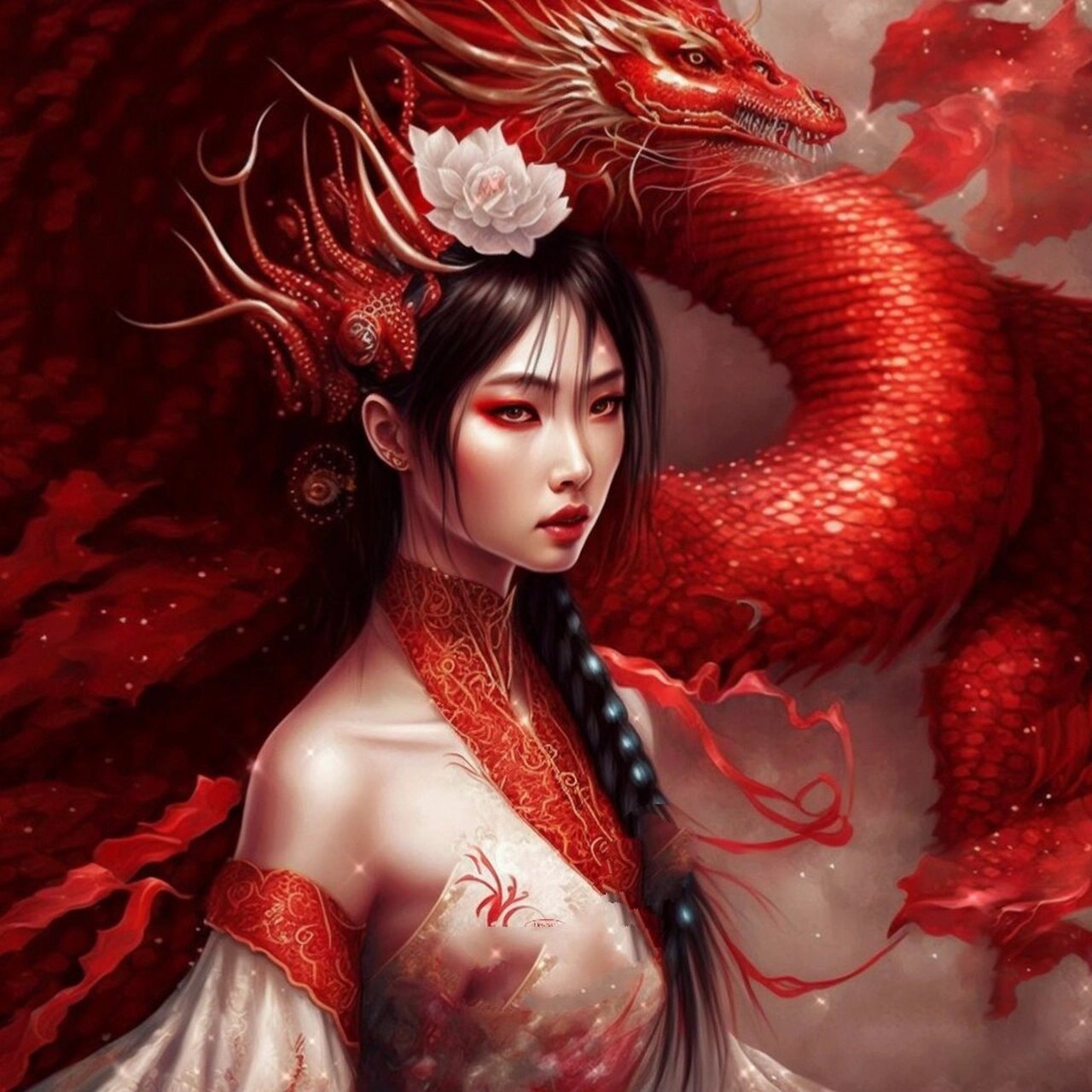 【ai绘画】78神龙女系列之赤龙 南海龙王,别名昭明,又称南海广利王