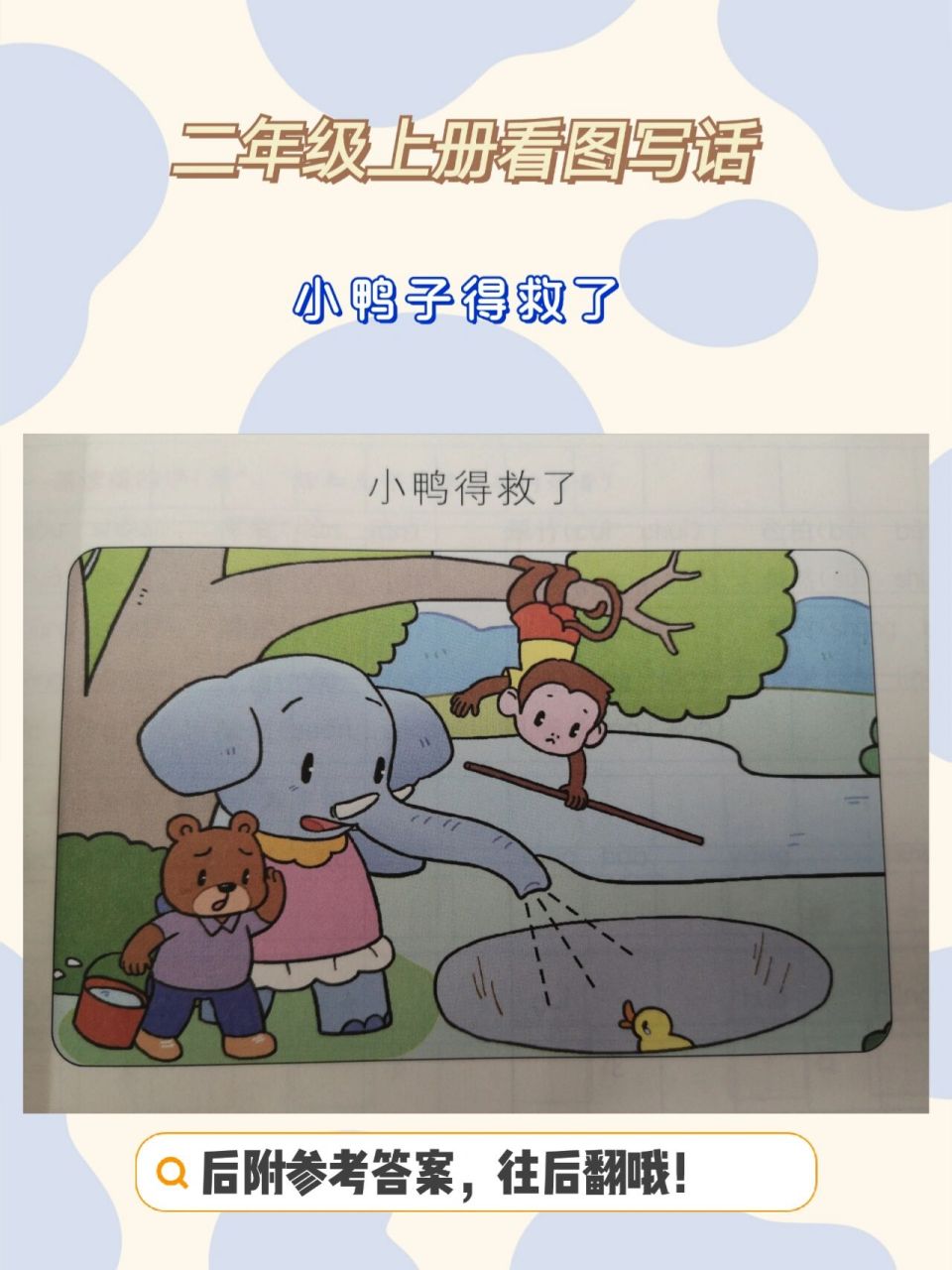 【看图写话】二年级上册:小鸭子得救了 看图写话拿高分技巧 1.