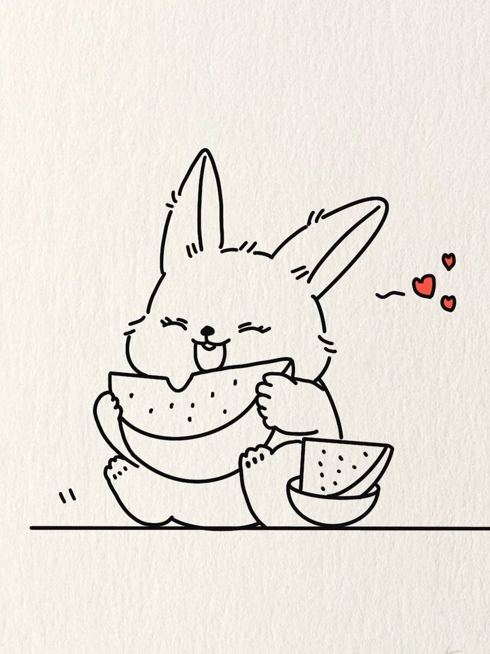 简笔画教程—吃西瓜的兔子