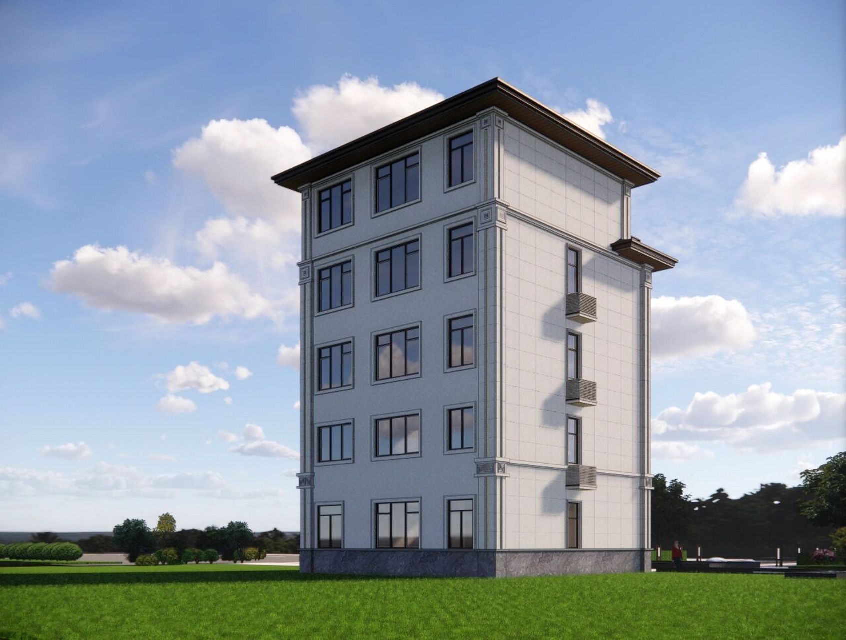 五层自建房新中式外墙喷砂效果图设计 新中式 坚持传统又兼顾现代美感