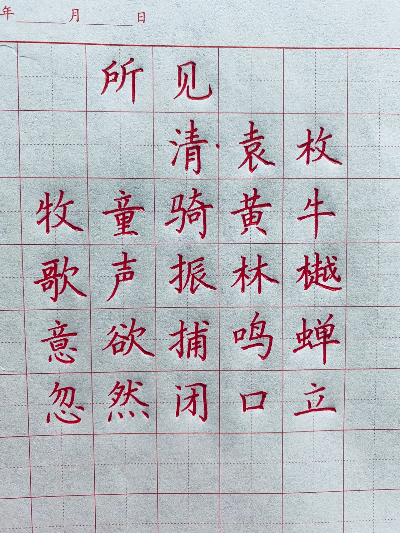 硬笔书法古诗作品分享:所见.