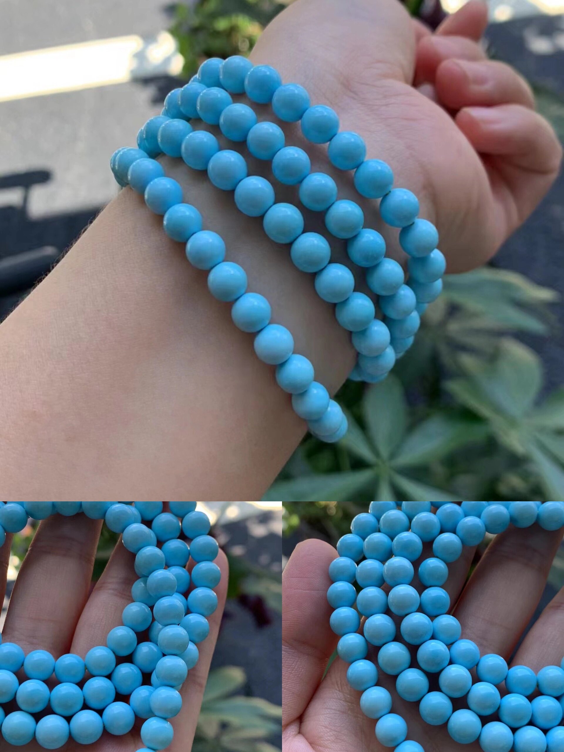 顺色一窝料精选,云盖寺高瓷蓝绿松石圆珠108 今天,来款惊艳的原矿高瓷