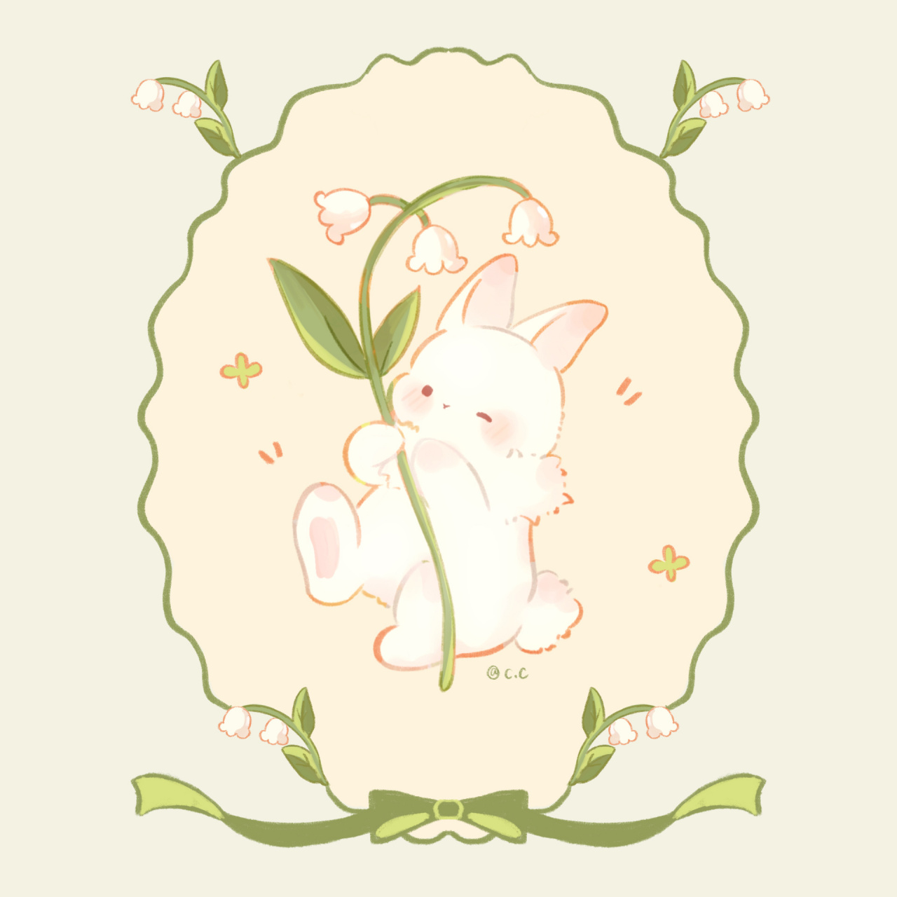 春日系列之铃兰小兔 试着加了一些小框架,还做了手机壁纸,可自行裁剪