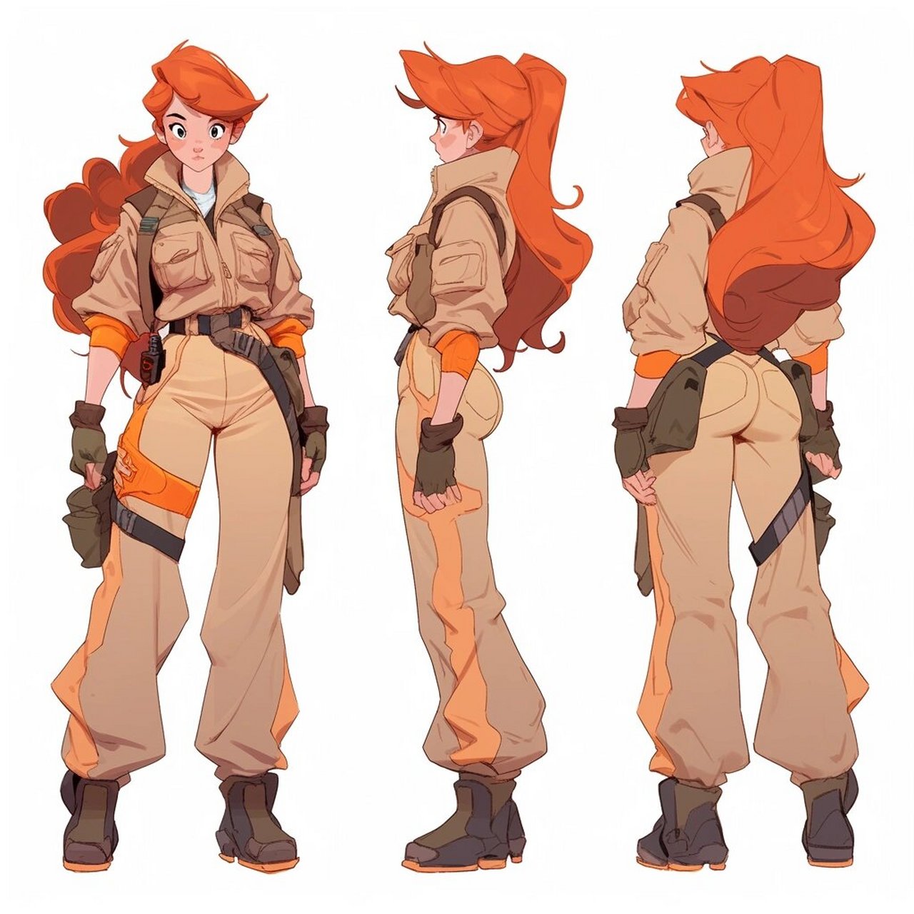 卡通人物设计三视图 咒语:character model sheet turnaround --style