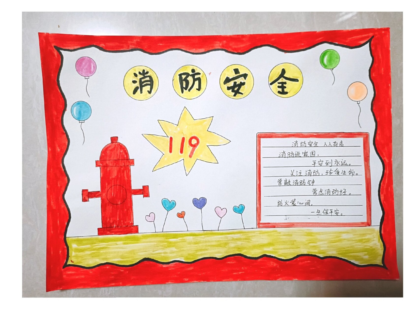 消防安全手抄报小学一年级简单手残党可画 简简单单