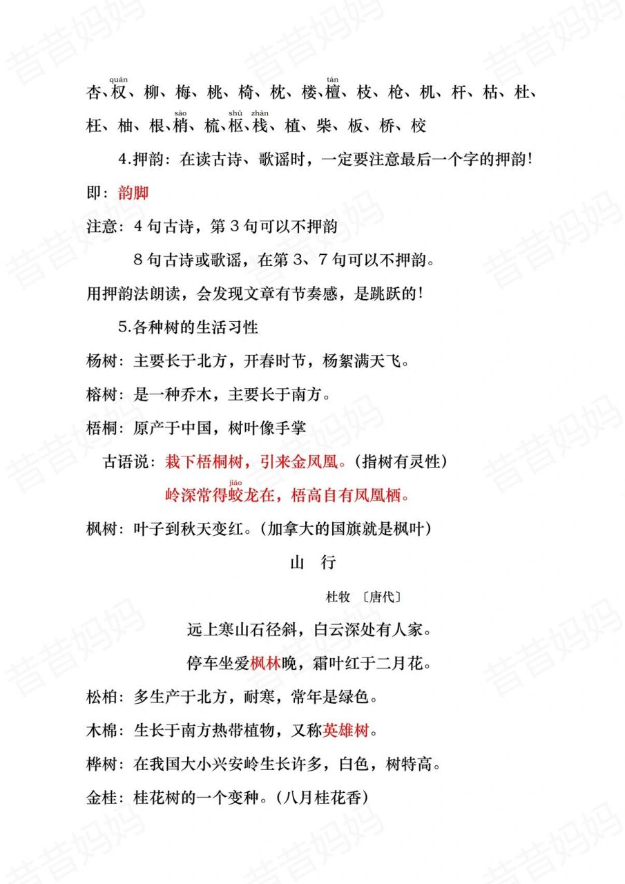 二年级上册语文《树之歌》重点知识分享    知识分享