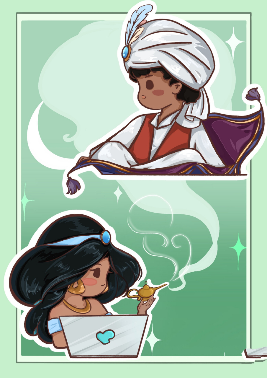 迪士尼公主上班情头-阿拉丁神灯 -茉莉公主与阿拉丁 -"飞毯?