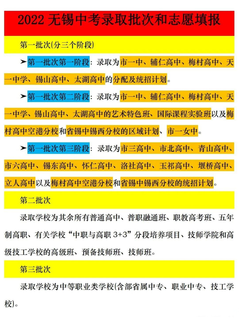 无锡市2022年中考录取批次公布,祝考生们金榜题名.