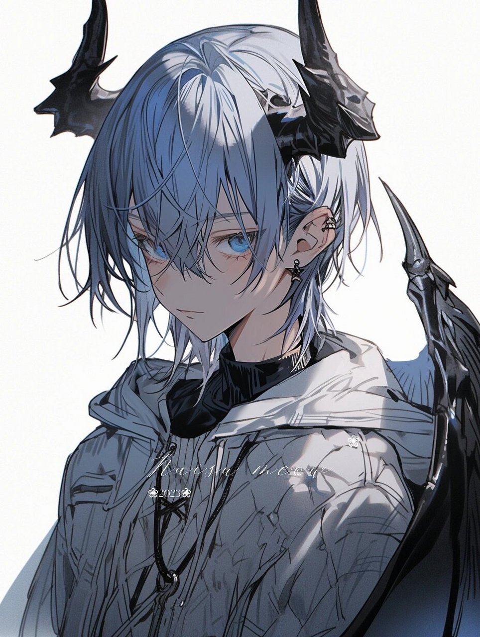 幽蓝冰焰|蓝色系帅气长角男头 温柔的蓝色,可不只天使才有哦?